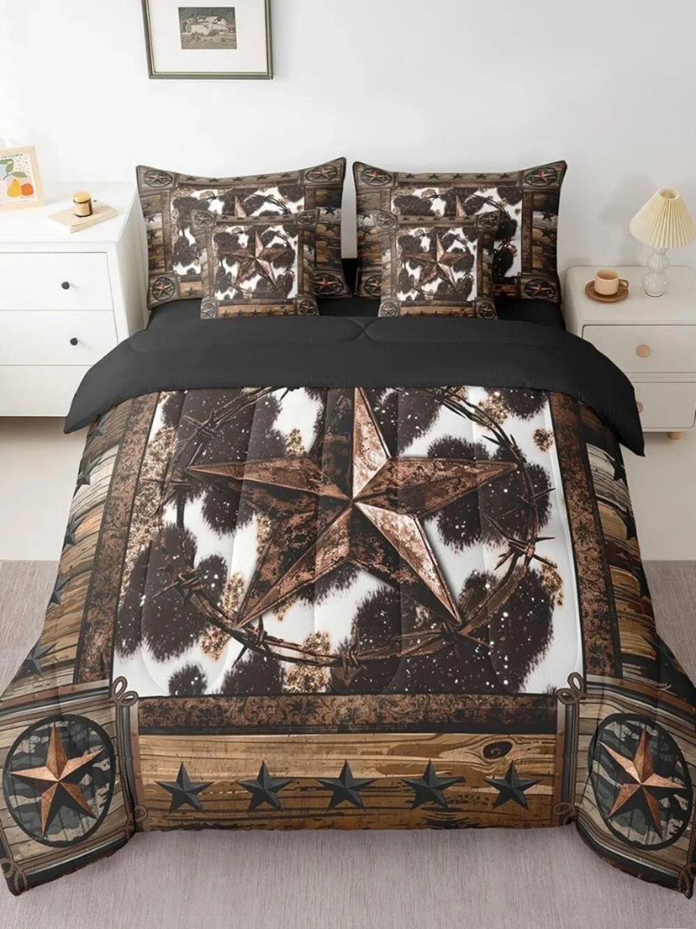 Brown Western Aztec 7 Pieces Bedding Set King Size West Texas Star Comforter Set